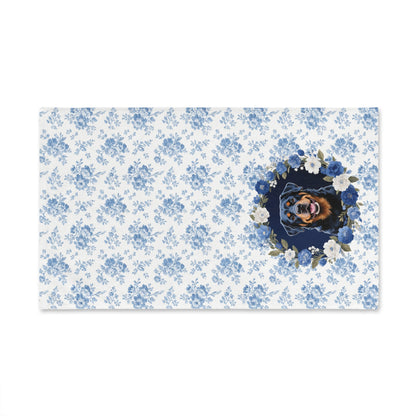 Blue Floral Rottweiler Dog Portrait Hand Towel – Cute Pet Bathroom Accessory