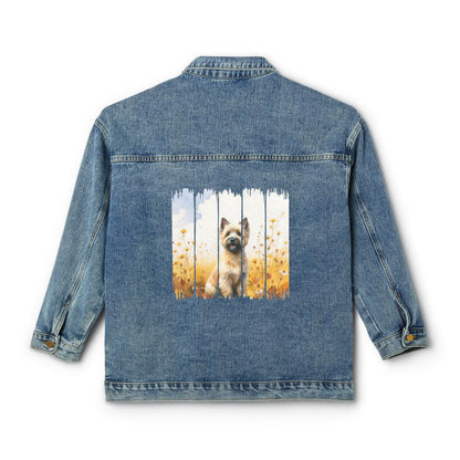 Trendy Cairn Terrier Dog Women's Denim Jacket, Dog Demin Jacket, Gife for Cairn Terrier Dog Mom, Gift for Dog Lovers, Fall Dog Style