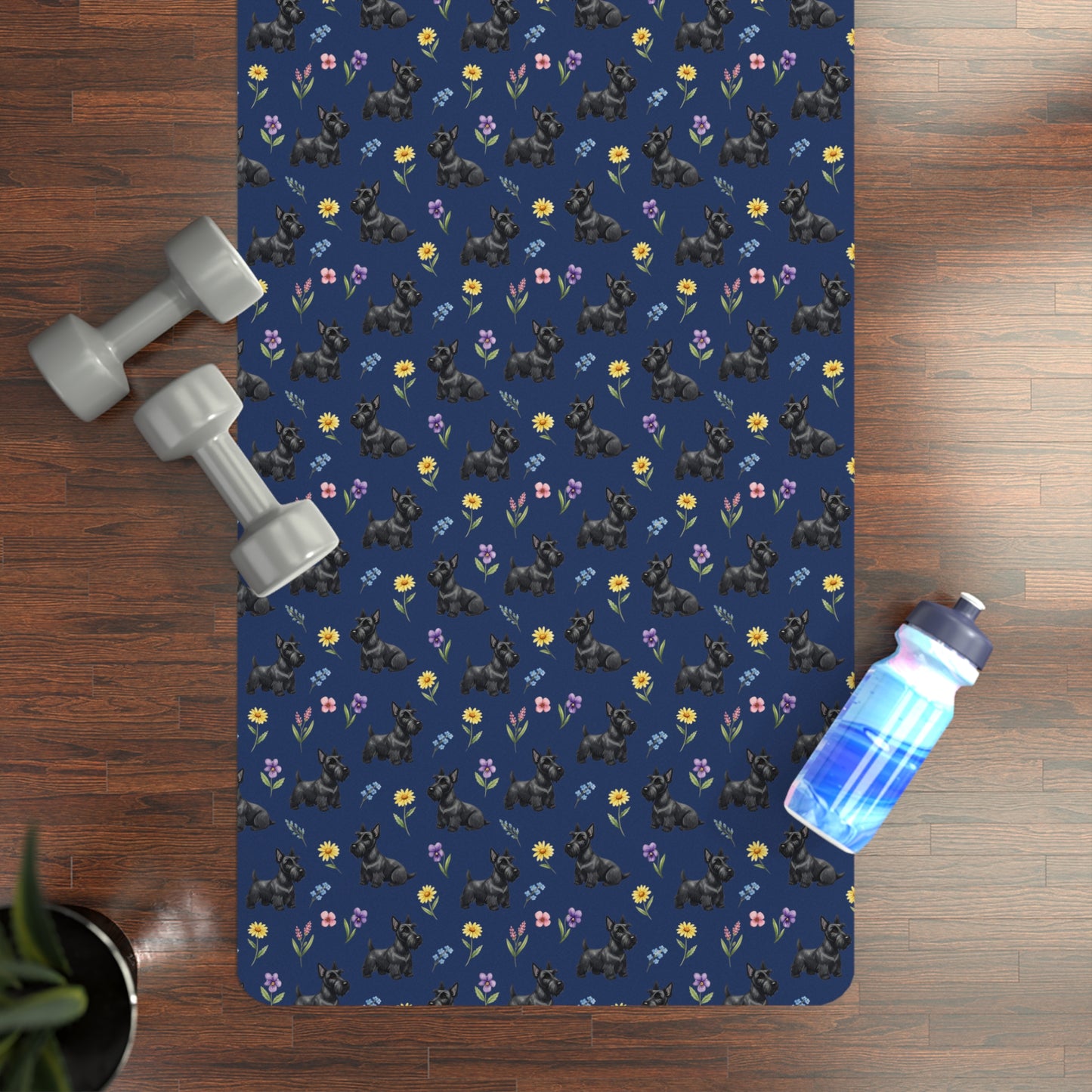 Scottish Terrier Dog Floral Yoga Mat – Durable Non-Slip Rubber Surface for Home & Studio Practice