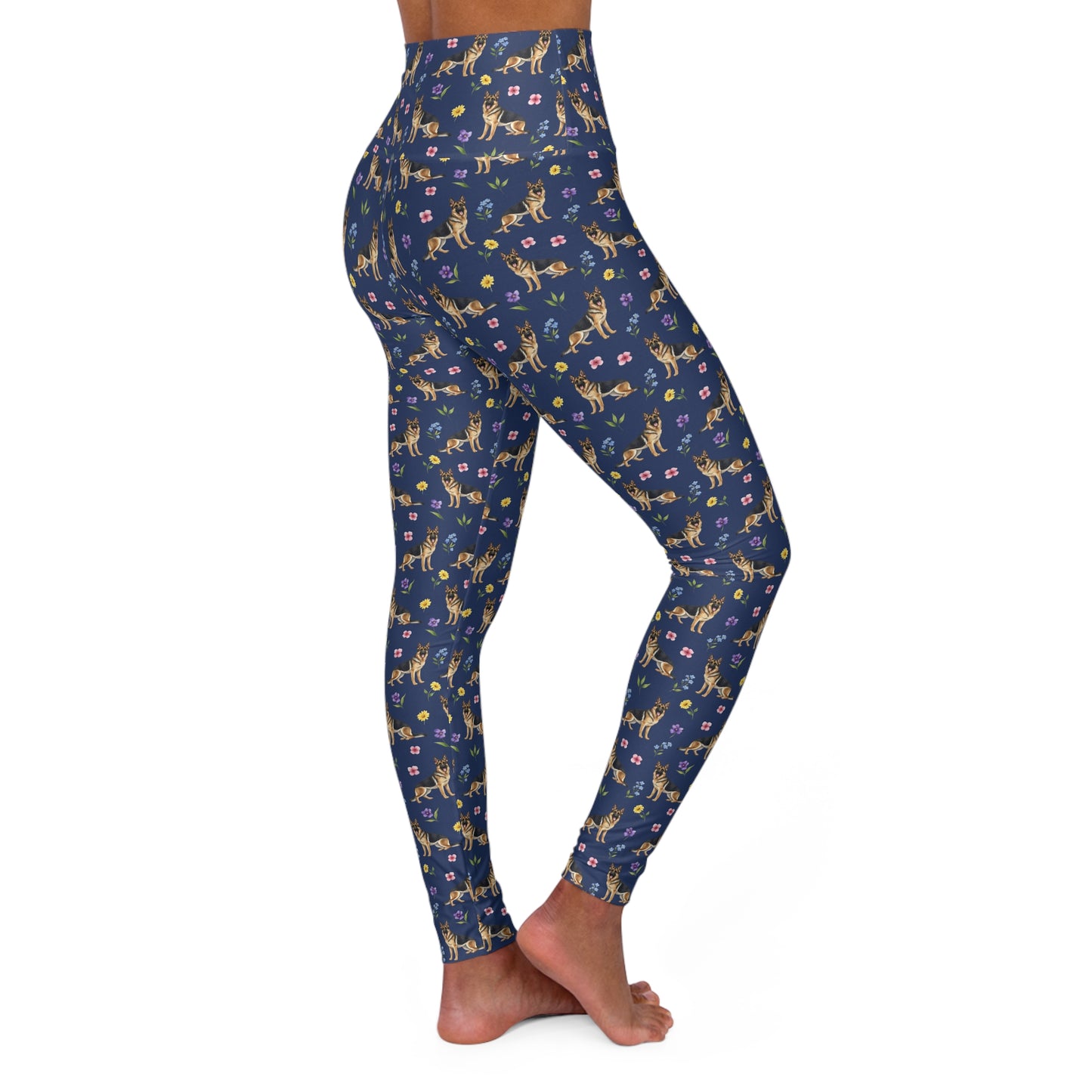 German Shepherd Dog Floral High Waisted Yoga Leggings - Perfect for Fitness & Everyday Wear