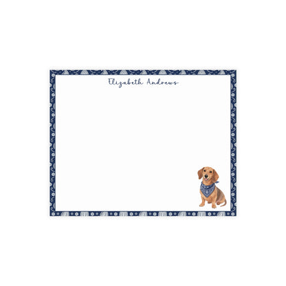 Personalized Dachshund Navy Blue Paisley Notecard Set