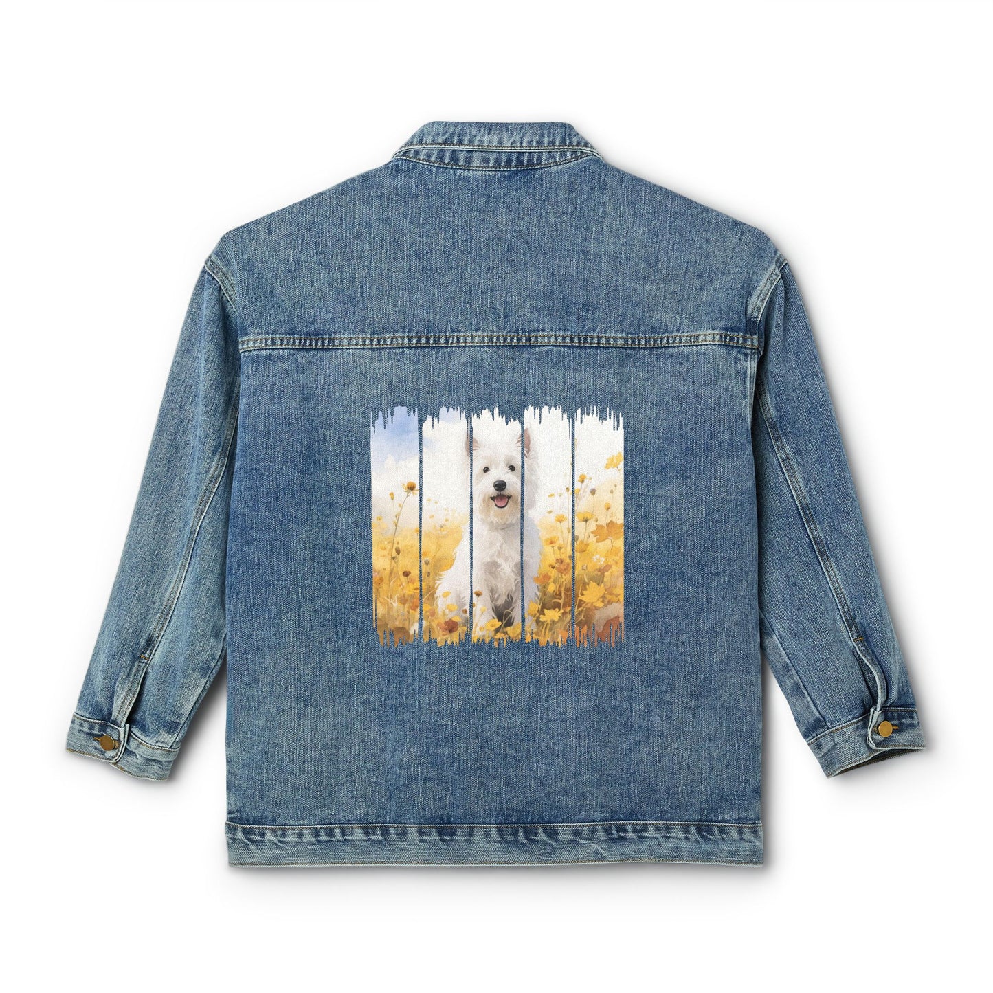 West Highland White Terrier Dog Women's Denim Jacket, Dog Demin Jacket, Gift for Westie Dog Mom, Gift for Dog Lovers, Fall Dog Style