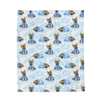 German Shepherd Blue Baby Blanket, German Shepherd Dog Baby Shower Baby Boy Newborn Gift Hospital Announcement Blanket Coming Home
