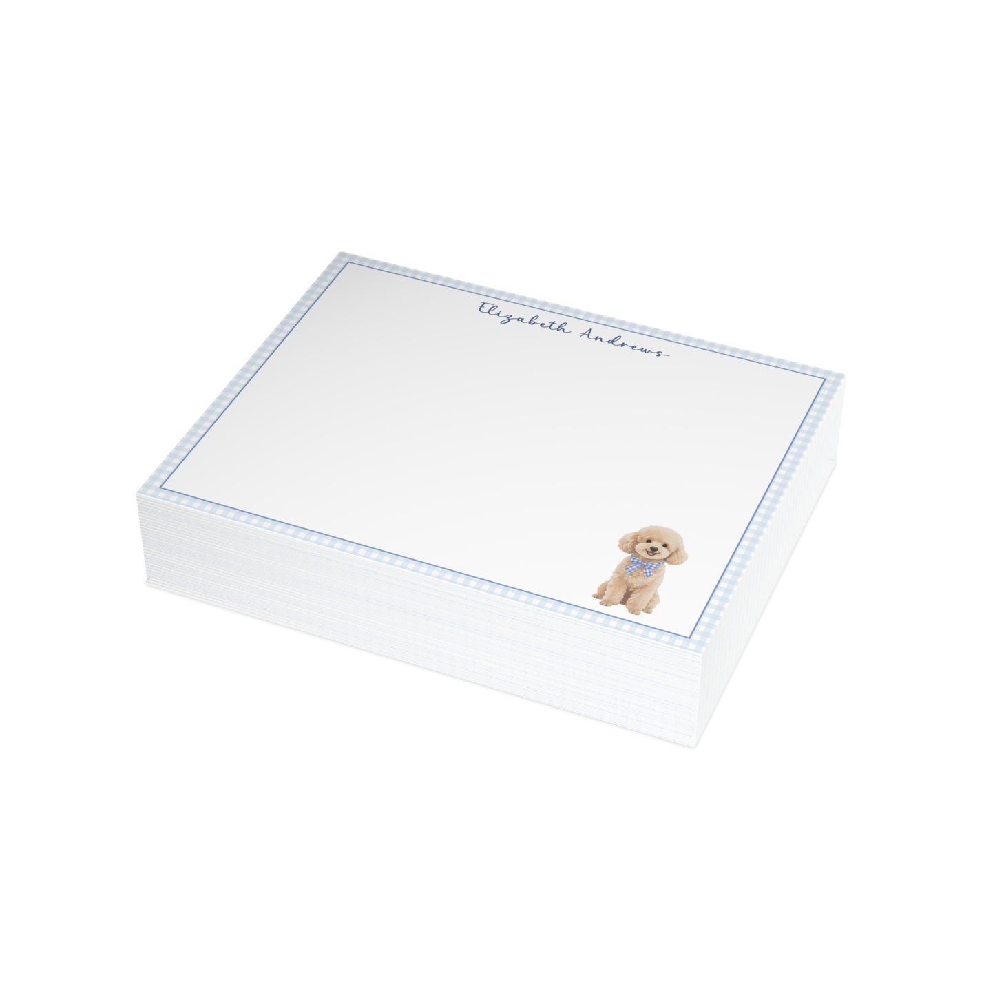 Poodle Dog Blue Gingham Personalized Notecard Set