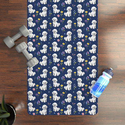 Bichon Frise Dog Floral Yoga Mat – Durable Non-Slip Rubber Surface for Home & Studio Practice