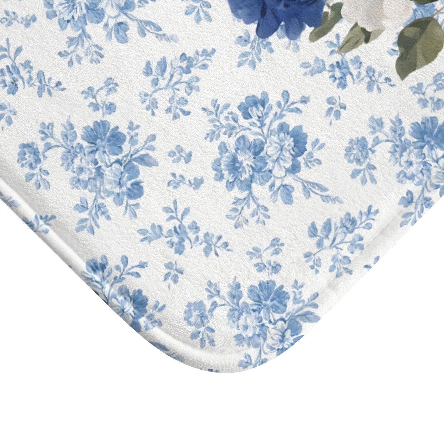 Blue Floral Maltese Bath Mat – Cute Maltese Dog Bathroom Rug