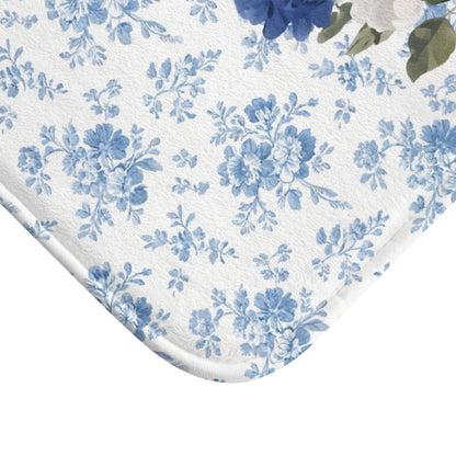 Blue Floral Maltese Bath Mat – Cute Maltese Dog Bathroom Rug