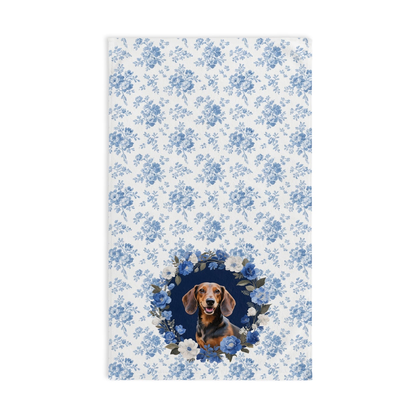 Blue Floral Dachshund Dog Portrait Hand Towel – Cute Pet Bathroom Accessory