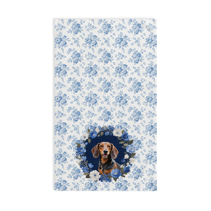 Blue Floral Dachshund Dog Portrait Hand Towel – Cute Pet Bathroom Accessory