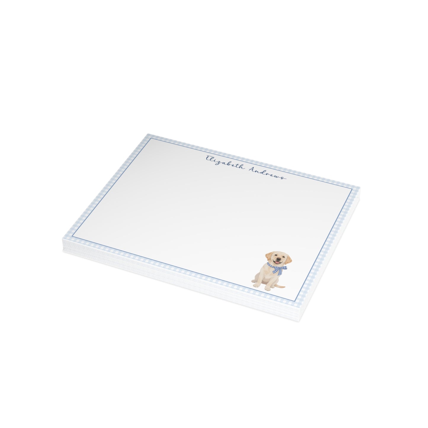 Labrador Retriever Dog Blue Gingham Personalized Notecard Set
