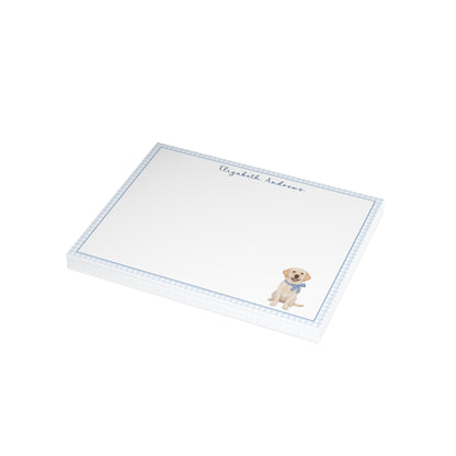 Labrador Retriever Dog Blue Gingham Personalized Notecard Set