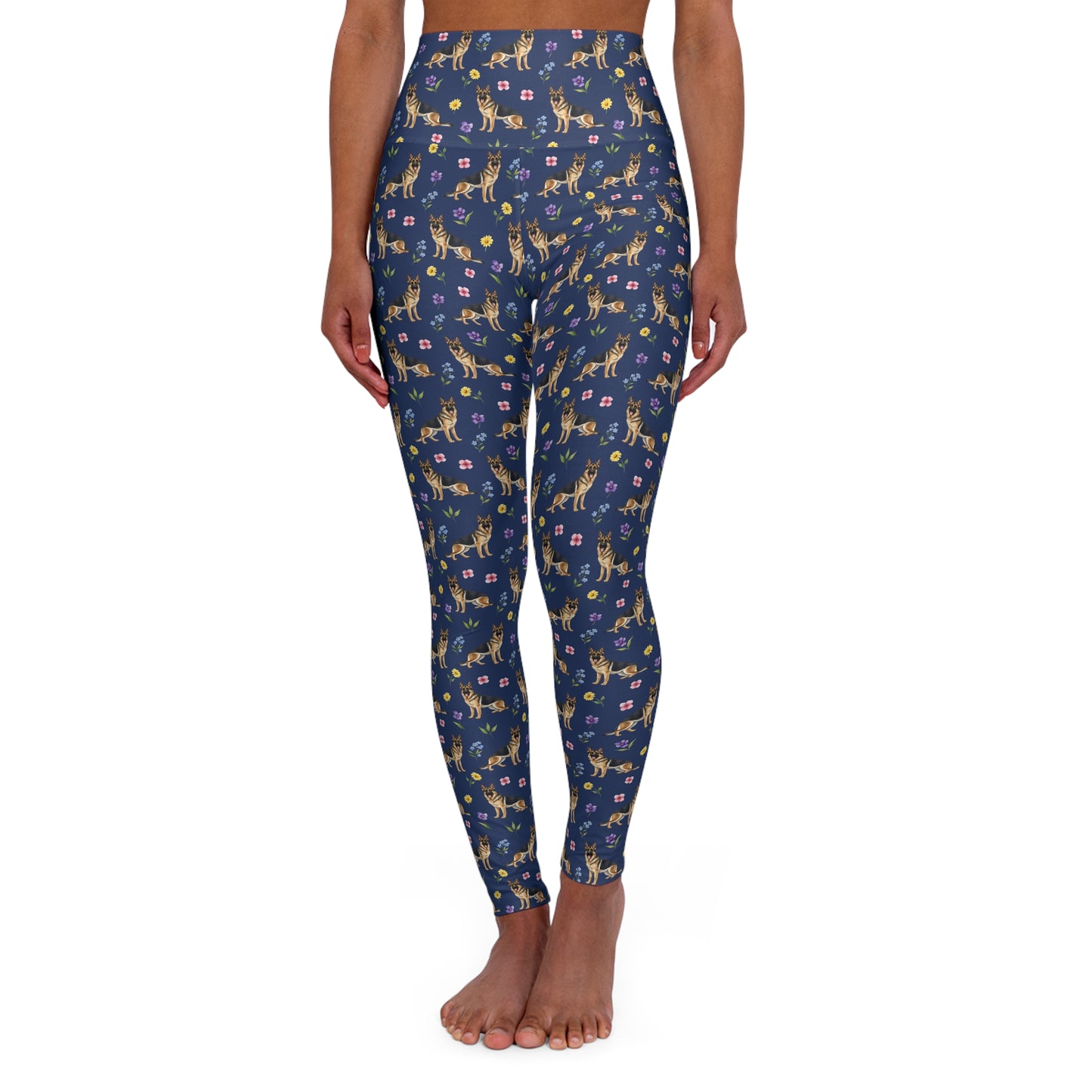 German Shepherd Dog Floral High Waisted Yoga Leggings - Perfect for Fitness & Everyday Wear