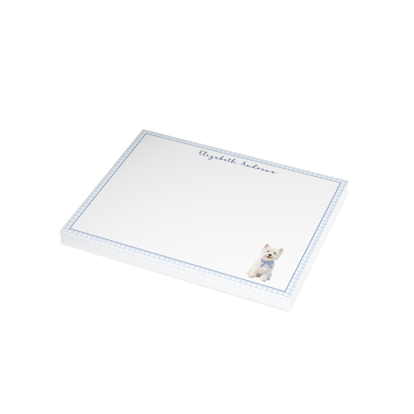 West Highland White Terrier Dog Blue Gingham Personalized Notecard Set
