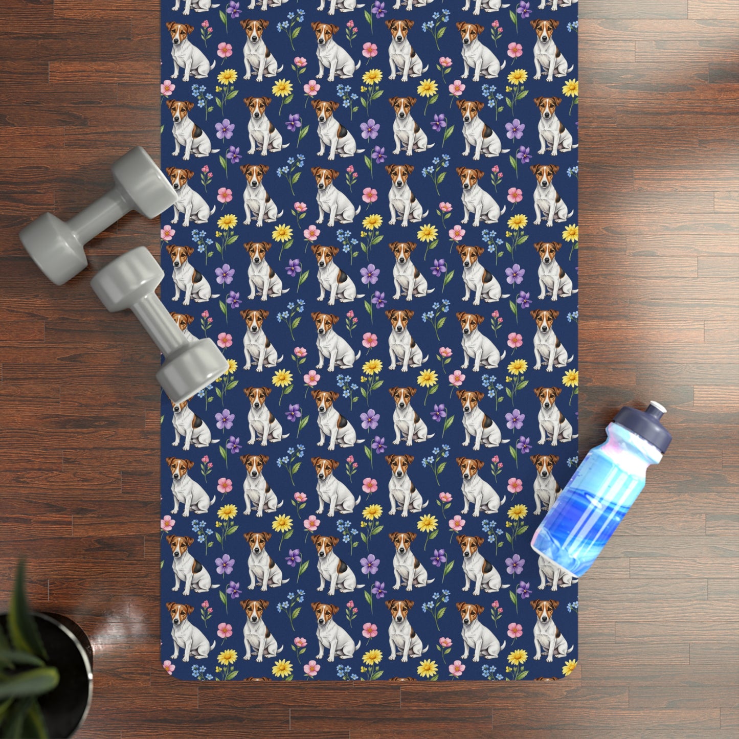 Jack Russell Terrier Dog Floral Yoga Mat – Durable Non-Slip Rubber Surface for Home & Studio Practice