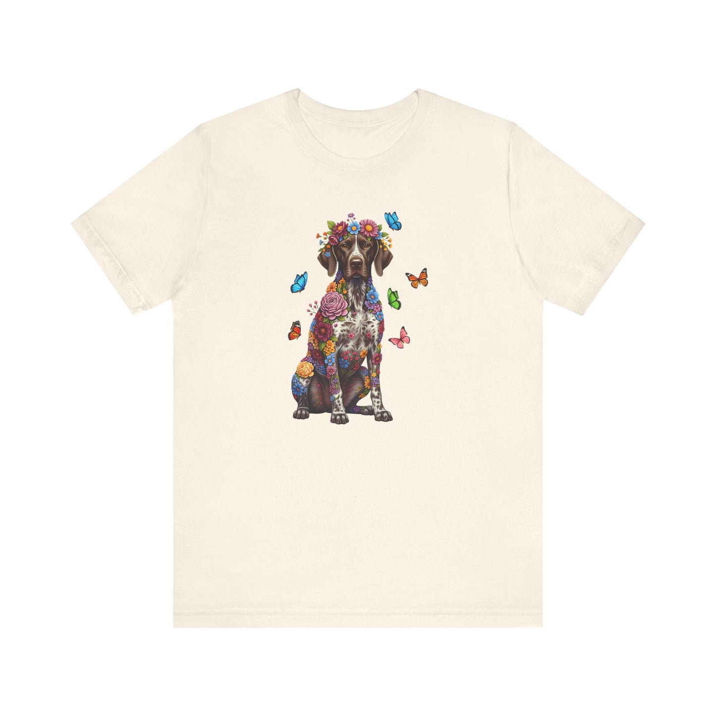 Whimsical Floral German Shorthaired Pointer Tee – Colorful Dog Lover Shirt with Butterflies