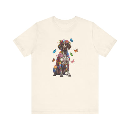Whimsical Floral German Shorthaired Pointer Tee – Colorful Dog Lover Shirt with Butterflies