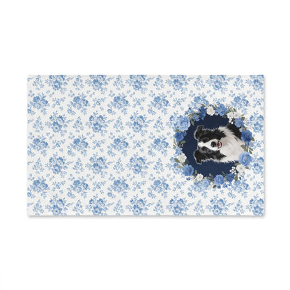 Blue Floral Border Collie Dog Portrait Hand Towel – Cute Pet Bathroom Accessory