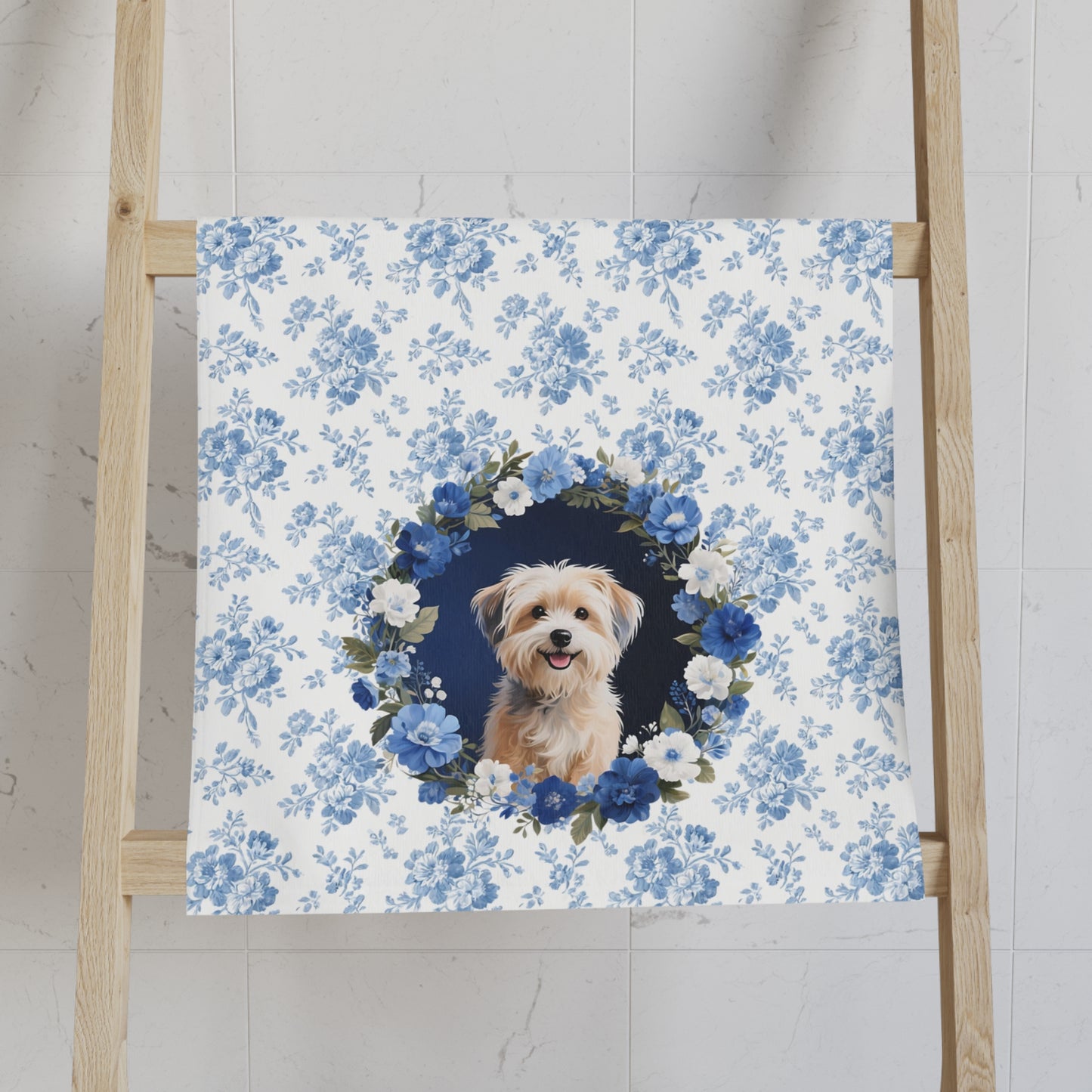 Blue Floral Havanese Dog Portrait Hand Towel – Cute Pet Bathroom Accessory