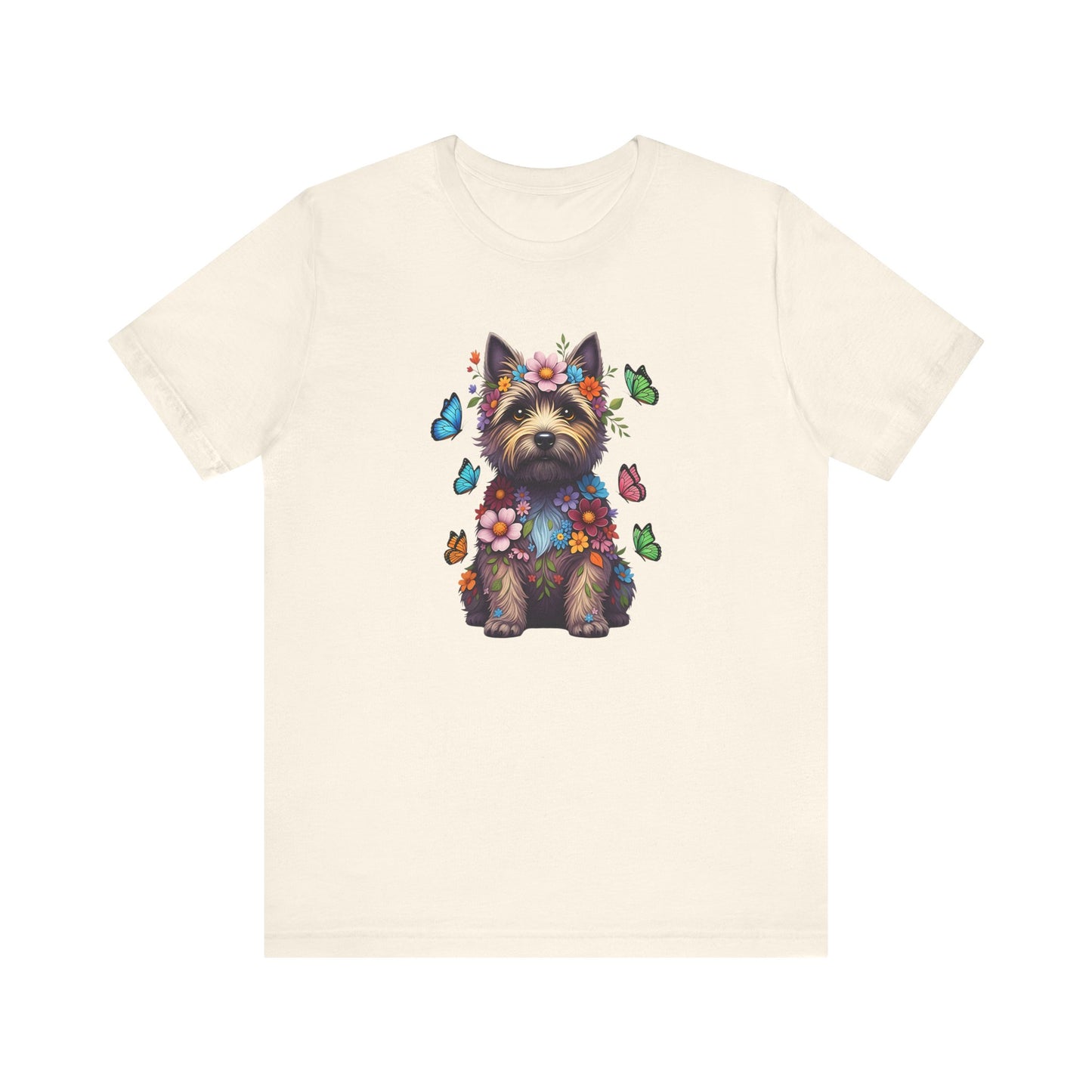 Whimsical Floral Cairn Terrier Tee – Colorful Dog Lover Shirt with Butterflies