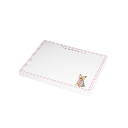 Yorkshire Terrier Dog Pink Gingham Personalized Notecard Set