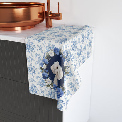 Blue Floral Maltese Dog Portrait Hand Towel – Cute Pet Bathroom Accessory