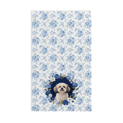Blue Floral Shih Tzu Dog Portrait Hand Towel – Cute Pet Bathroom Accessory
