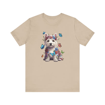 Whimsical Floral West Highland White Terrier Tee – Colorful Dog Lover Shirt with Butterflies