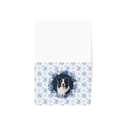 Border Collie Dog Blue Floral Greeting Card Set