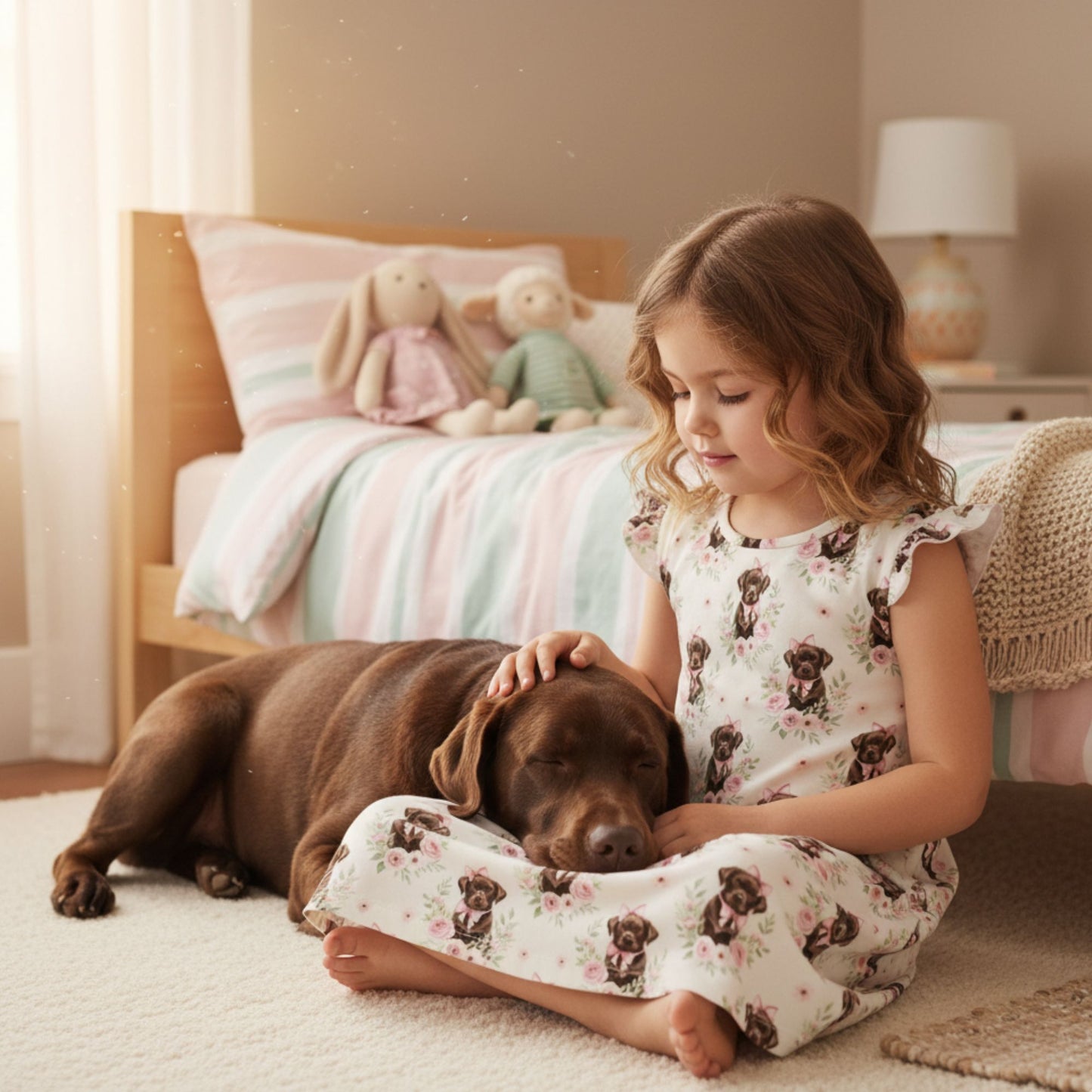 Chocolate Labrador Retriever Girl's Flutter Sleeve Nightgown