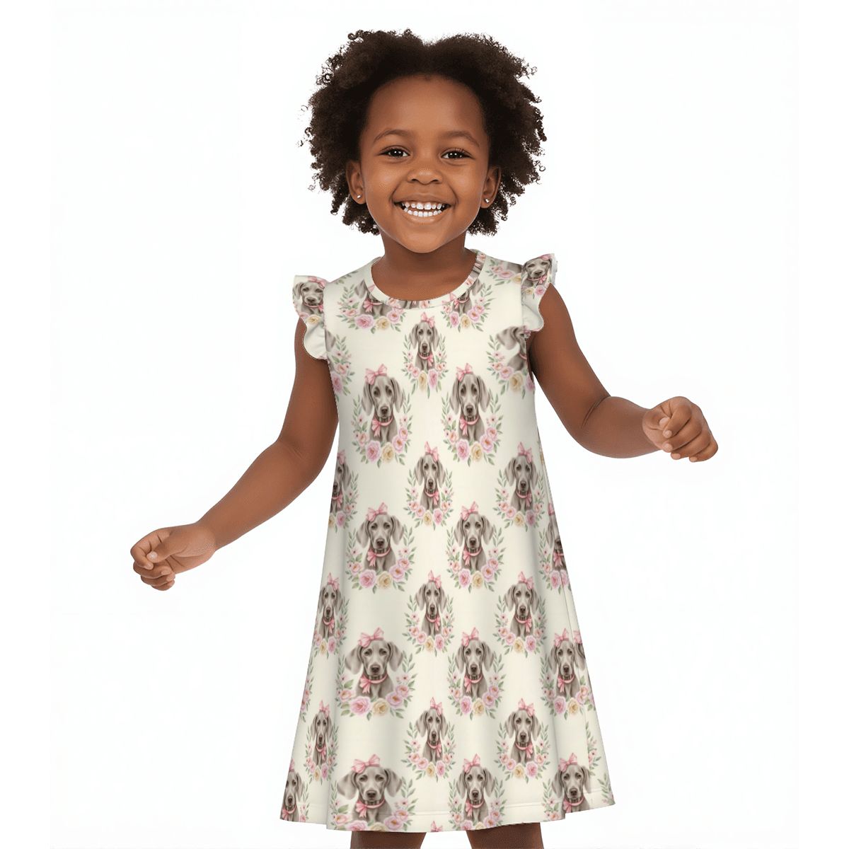 Weimaraner Girl's Flutter Sleeve Nightgown