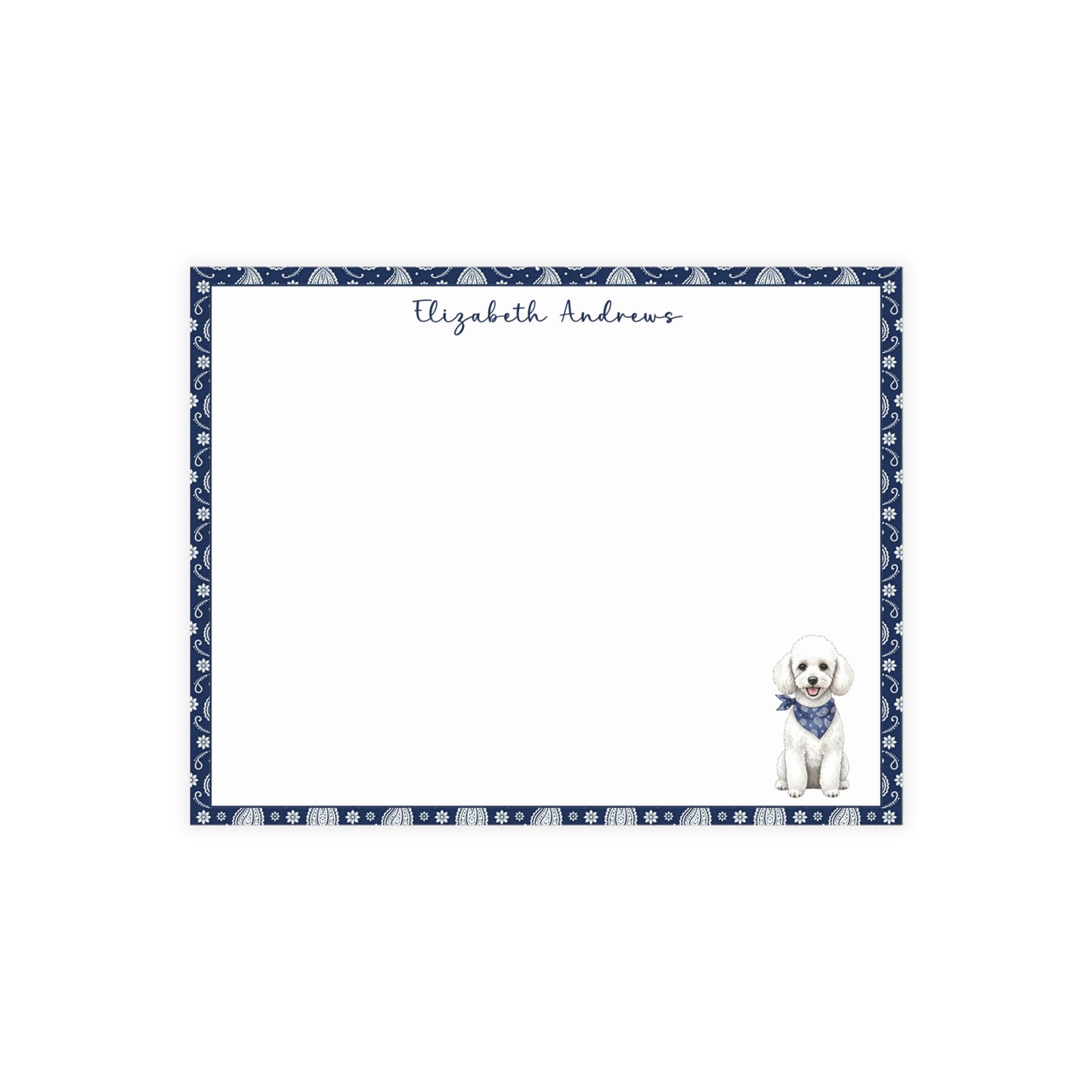 Poodle Navy Blue Paisley Notecard Set