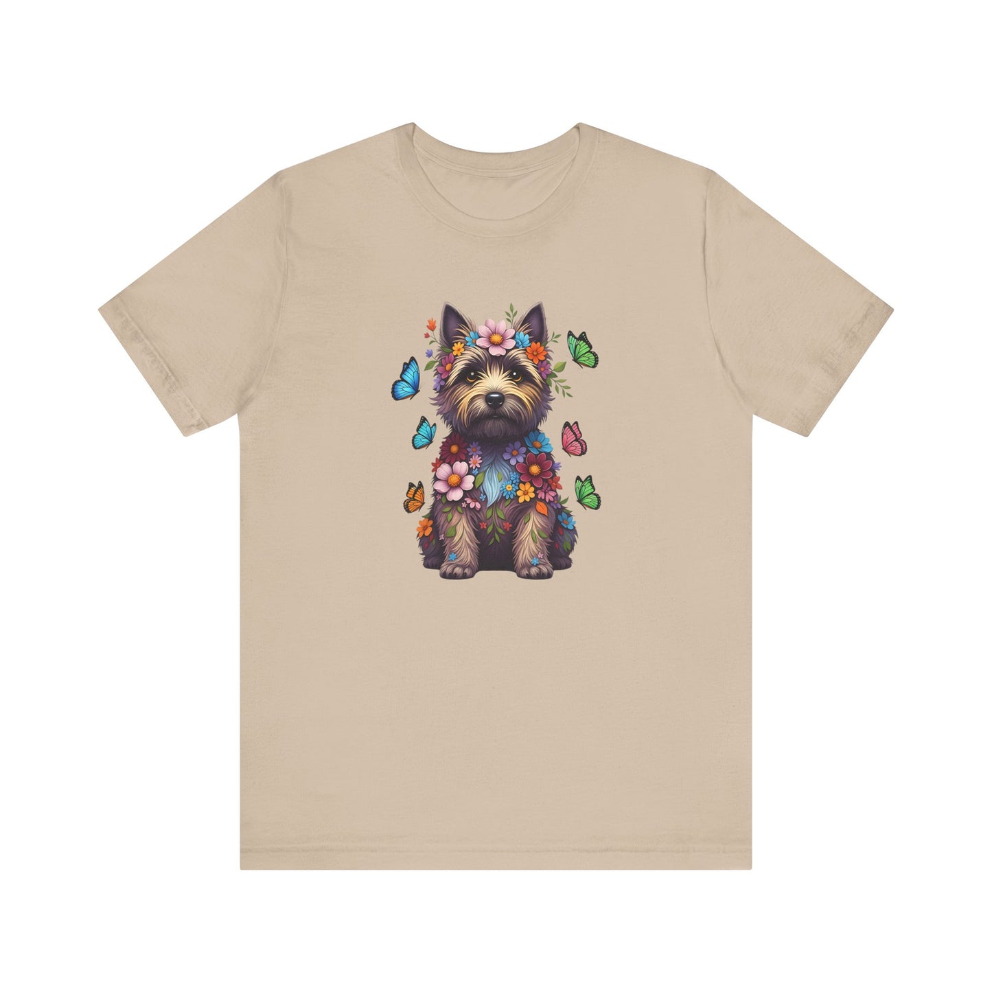 Whimsical Floral Cairn Terrier Tee – Colorful Dog Lover Shirt with Butterflies
