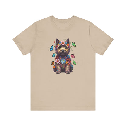 Whimsical Floral Cairn Terrier Tee – Colorful Dog Lover Shirt with Butterflies