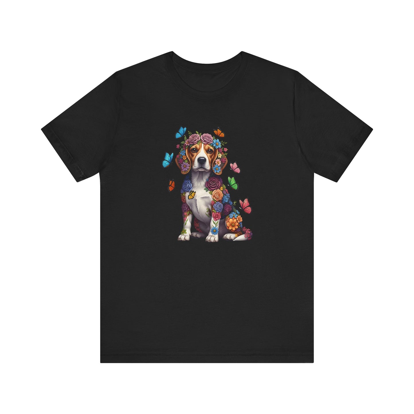 Whimsical Floral Beagle Tee – Colorful Dog Lover Shirt with Butterflies