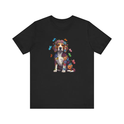Whimsical Floral Beagle Tee – Colorful Dog Lover Shirt with Butterflies