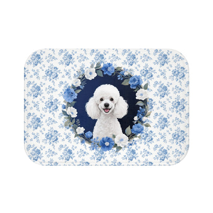 Blue Floral Poodle Bath Mat – Cute Poodle Dog Bathroom Rug