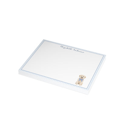 Wheaten Terrier Dog Blue Gingham Personalized Notecard Set