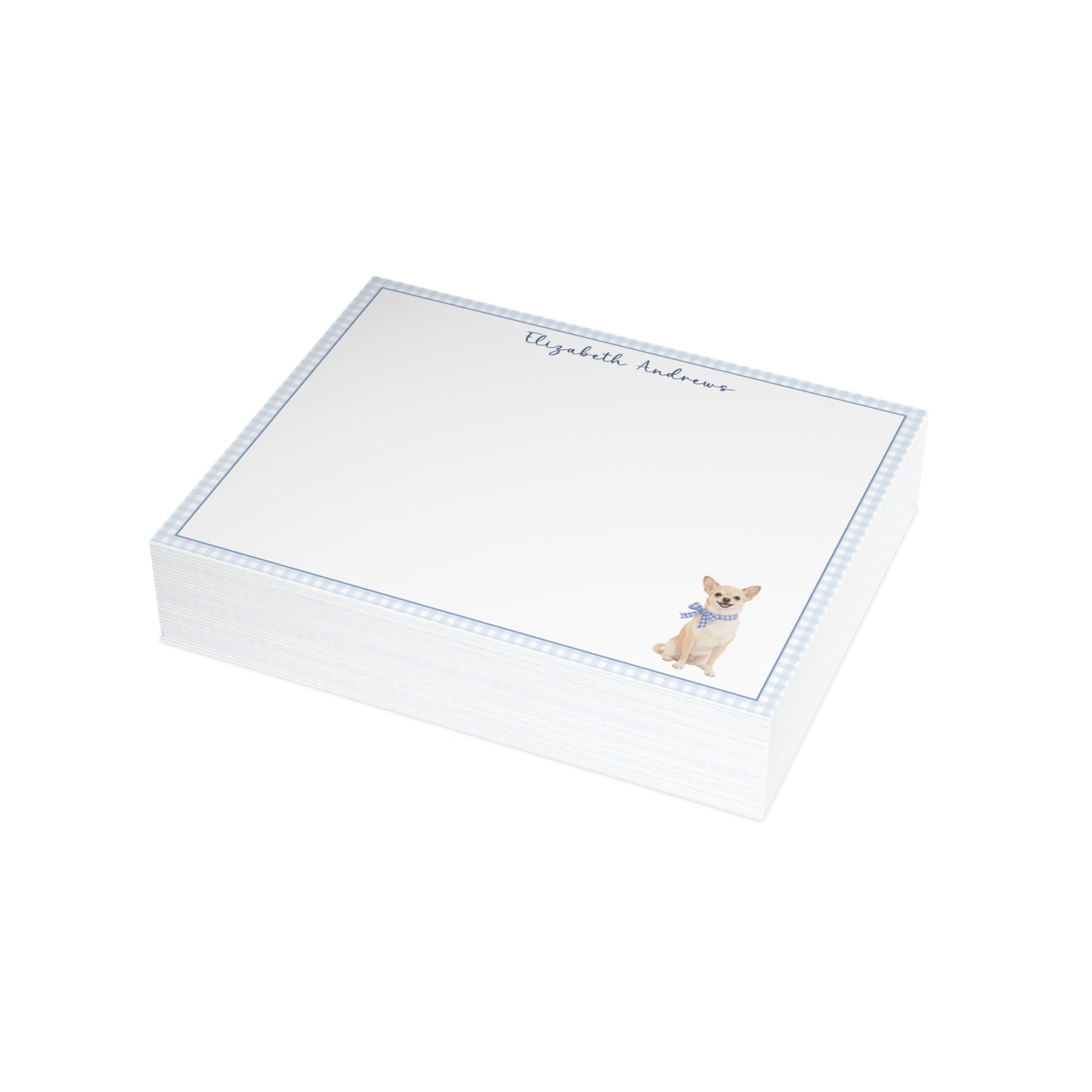 Chihuahua Dog Blue Gingham Personalized Notecard Set