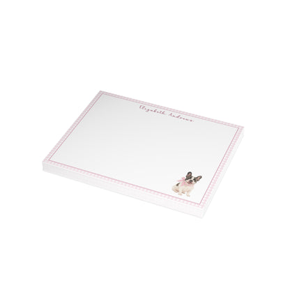 French Bulldog Pink Gingham Personalized Notecard Set