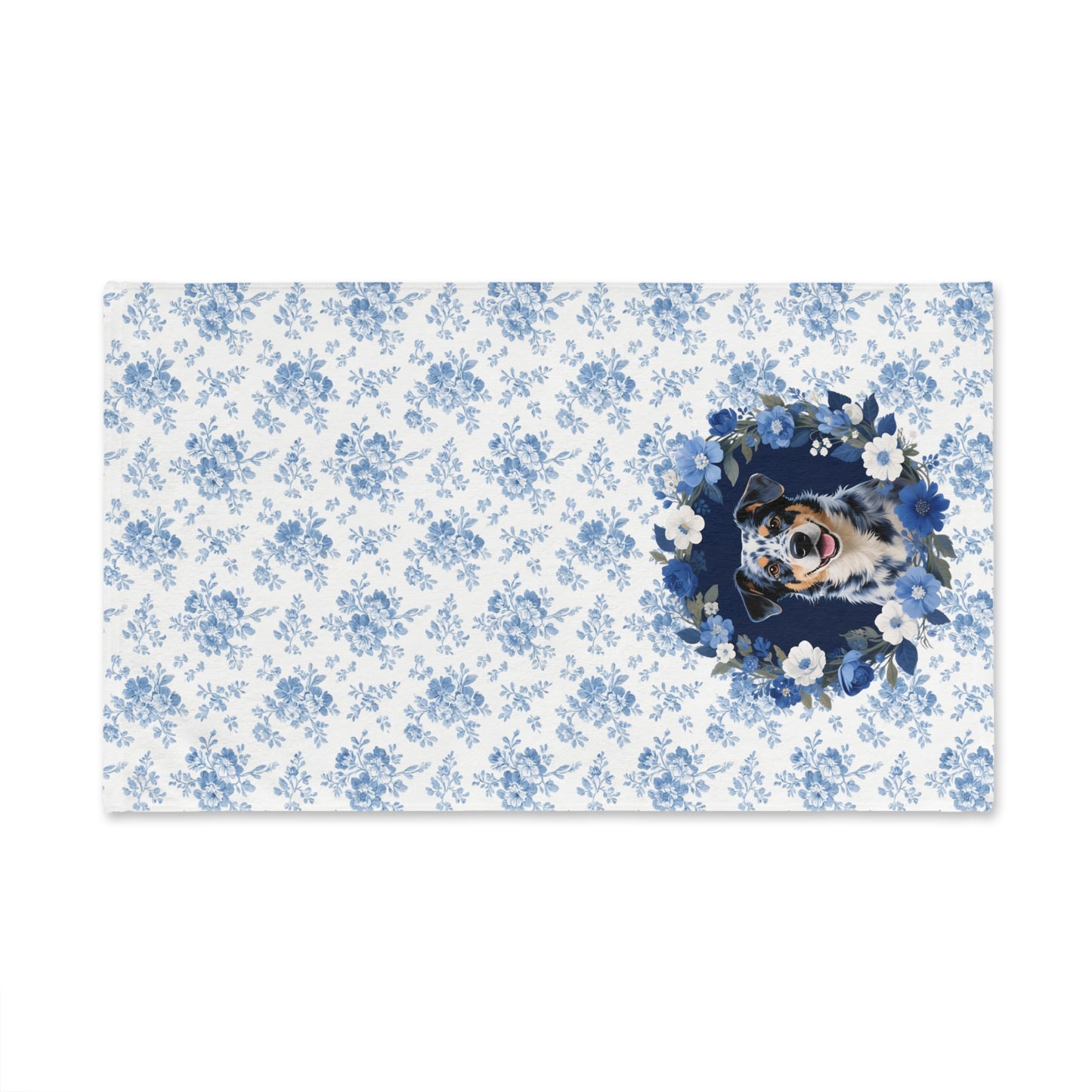 Blue Floral Australian Cattle Dog Portrait Hand Towel – Cute Pet Bathroom Accessory