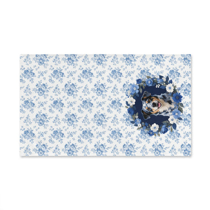 Blue Floral Australian Cattle Dog Portrait Hand Towel – Cute Pet Bathroom Accessory
