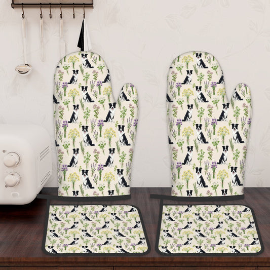 Border Collie Oven Mitts and Pot Holders Set