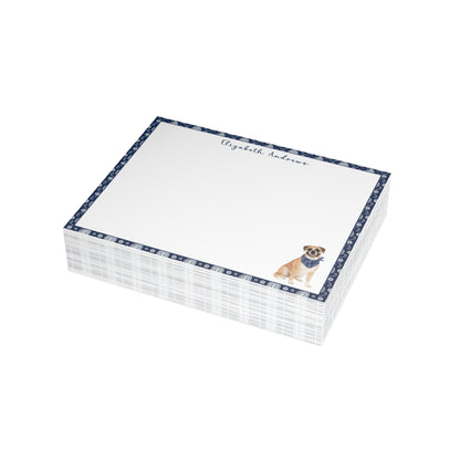 Personalized Boxer Dog Navy Blue Paisley Notecard Set