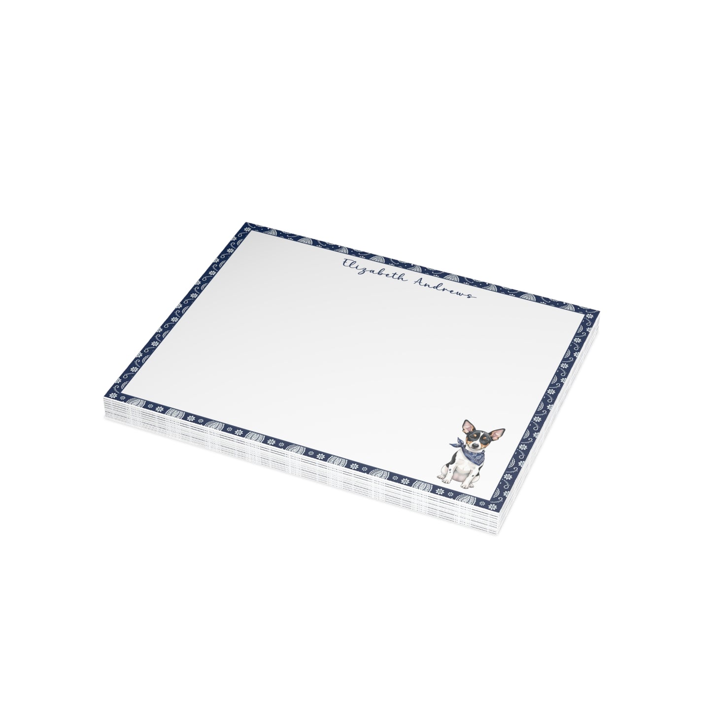 Rat Terrier Navy Blue Paisley Notecard Set