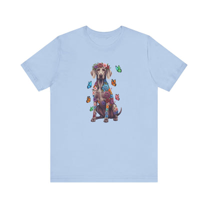 Whimsical Floral Weimaraner Tee – Colorful Dog Lover Shirt with Butterflies