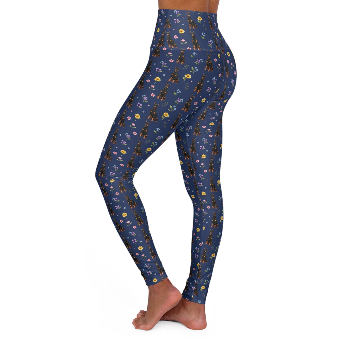 Doberman Pinscher Dog Floral High Waisted Yoga Leggings - Perfect for Fitness & Everyday Wear