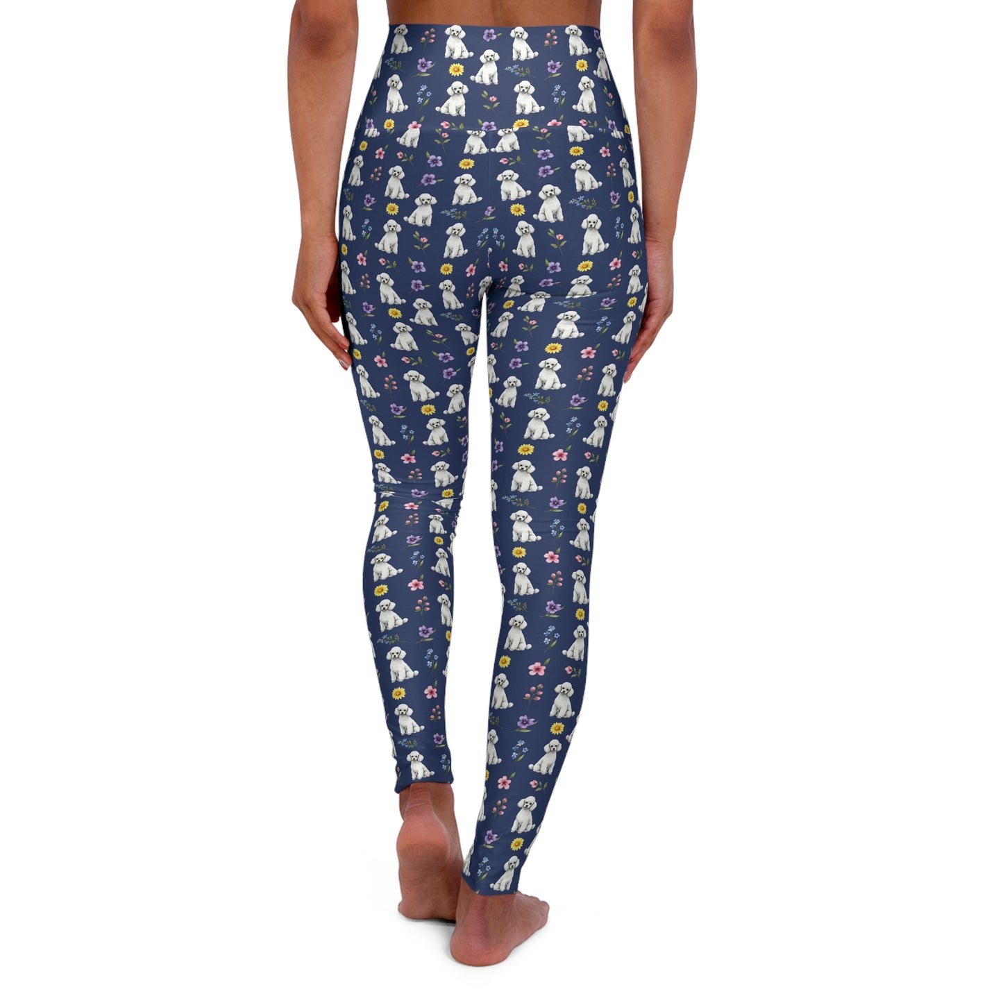 White Poodle Dog Floral High Waisted Yoga Leggings - Perfect for Fitness & Everyday Wear