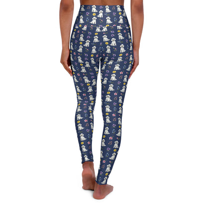 White Poodle Dog Floral High Waisted Yoga Leggings - Perfect for Fitness & Everyday Wear