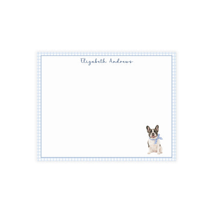 French Bulldog Blue Gingham Personalized Notecard Set