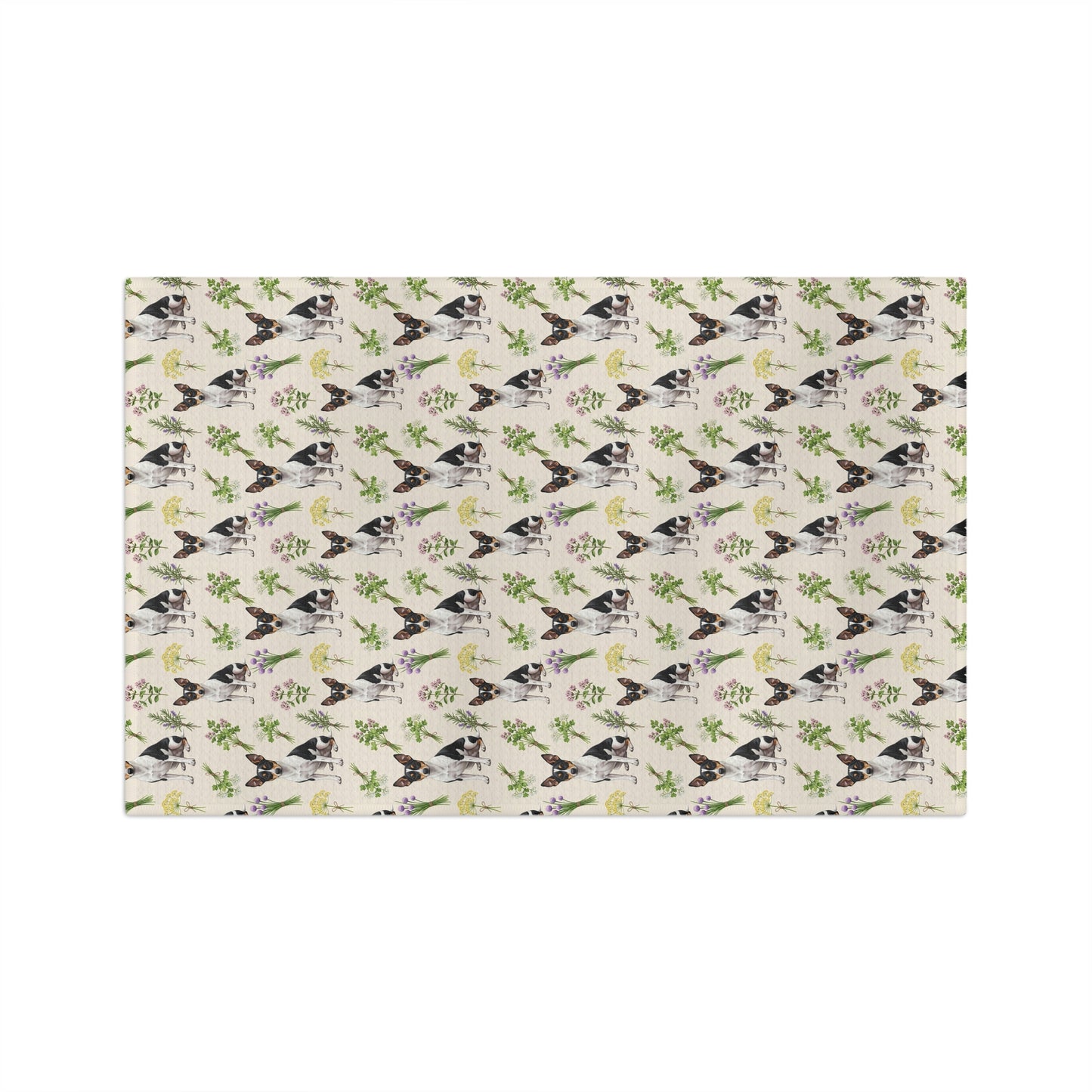 Rat Terrier Dog & Herbs Tea Towel - Floral Dog Kitchen Towel